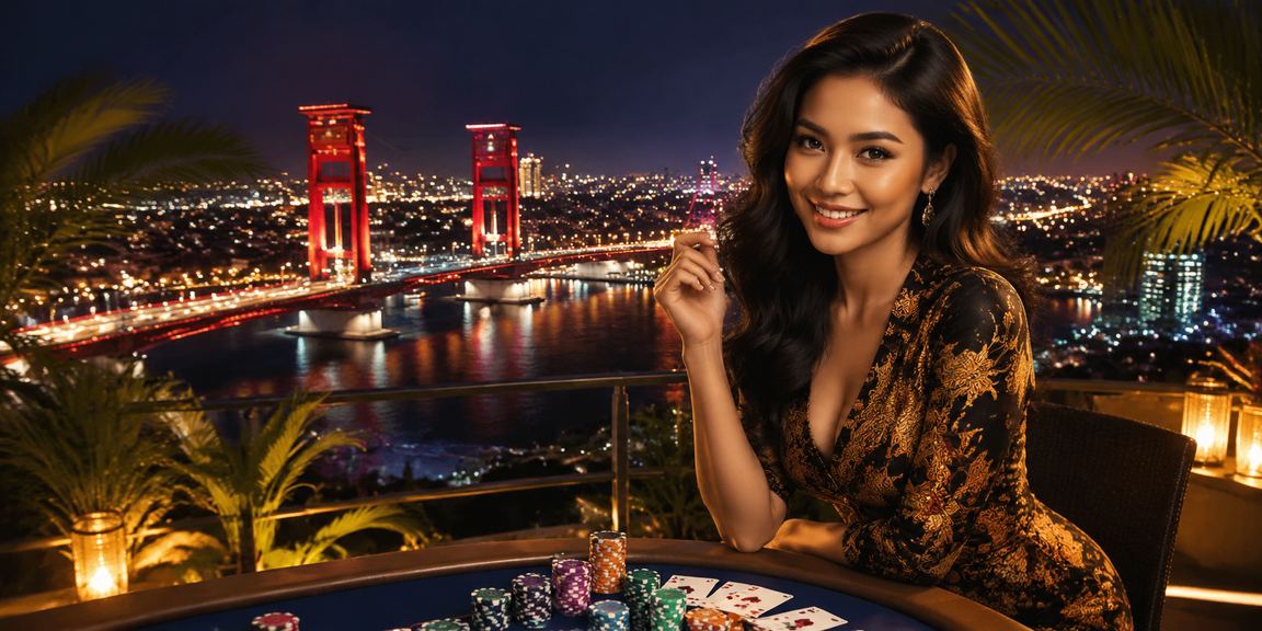 Model memainkan permainan kartu dengan antarmuka digital di layar smartphone besar